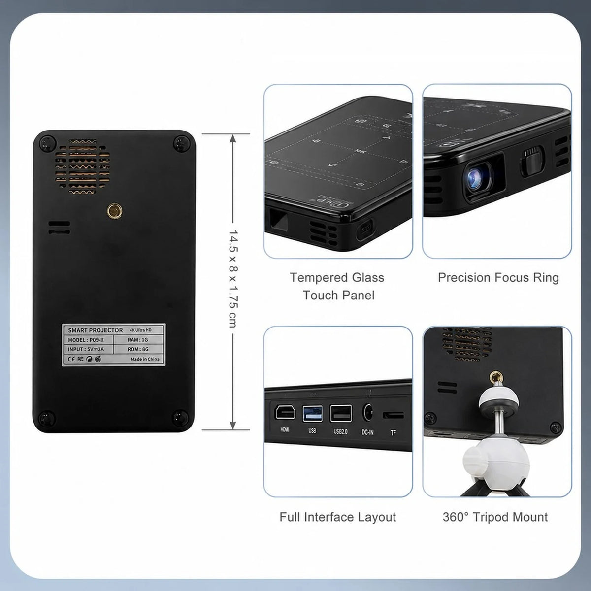 Vidéoprojecteur Android 4K Batterie Intégrée Écran 120 Pouces