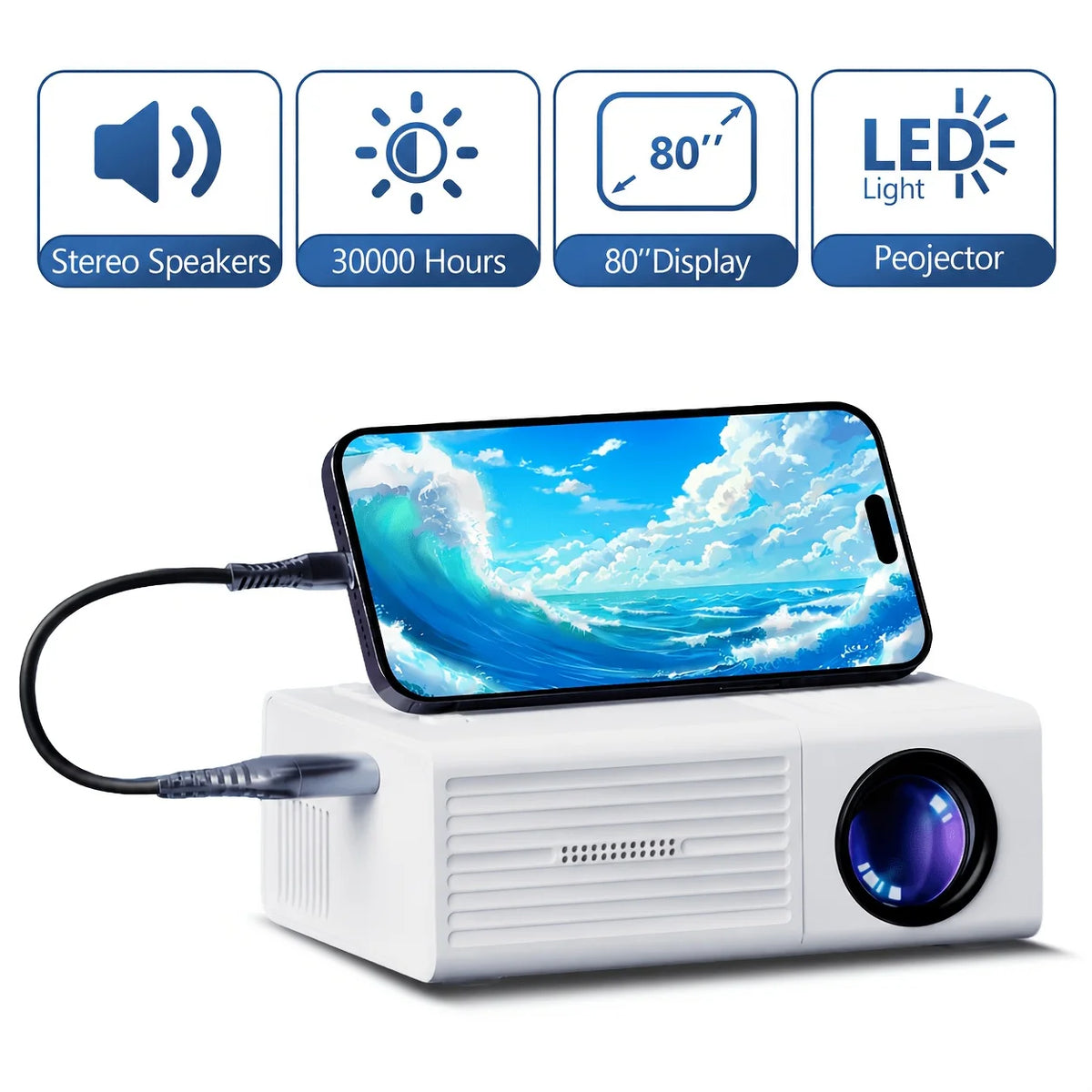 Mini Vidéoprojecteur Portable USB 4K Multicolore