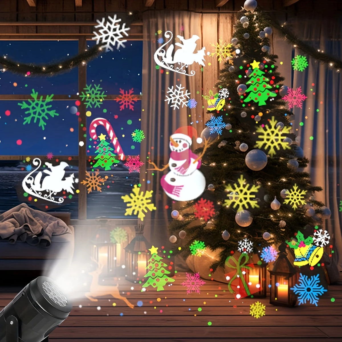 Décoration de Noël : projecteur laser 16 motifs de Noël sur un sapin