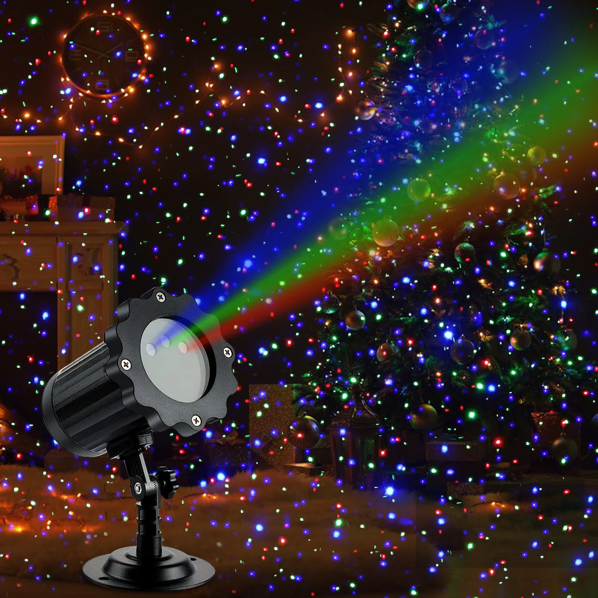 Projecteur laser RGB projetant des points lumineux, décoration de Noël animée sur la façade