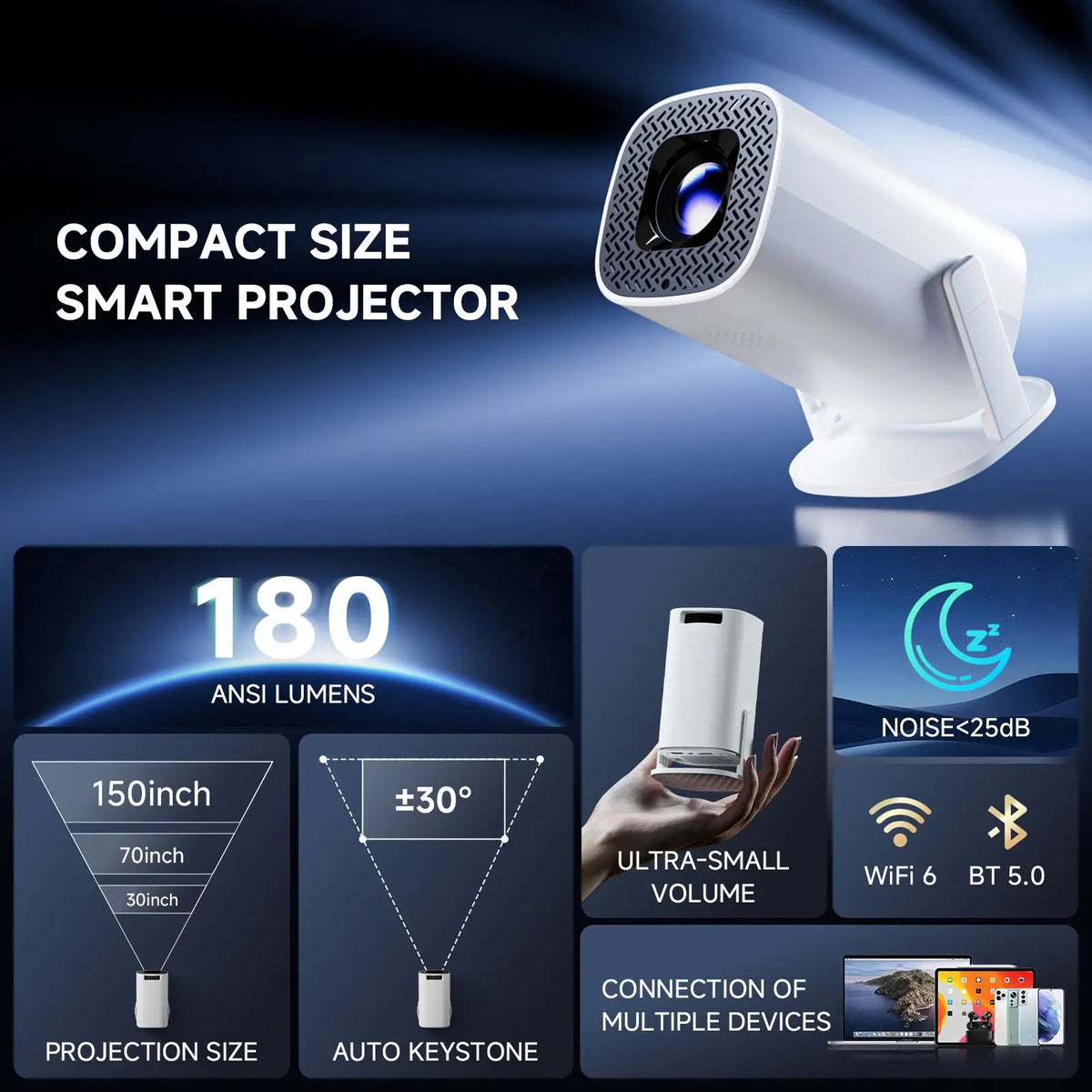 Vidéoprojecteur Portable Extérieur Android 14 P30 Pro Camping