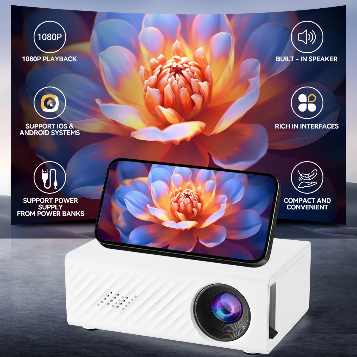 Mini Vidéoprojecteur LED Compact Connexion Smartphone