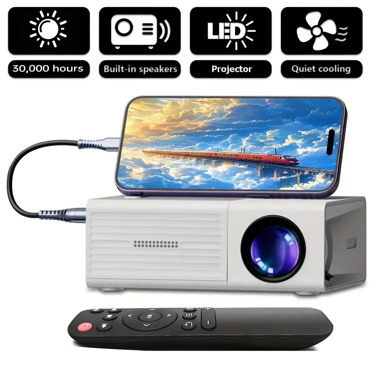 Mini Vidéoprojecteur Portable USB 4K Multicolore
