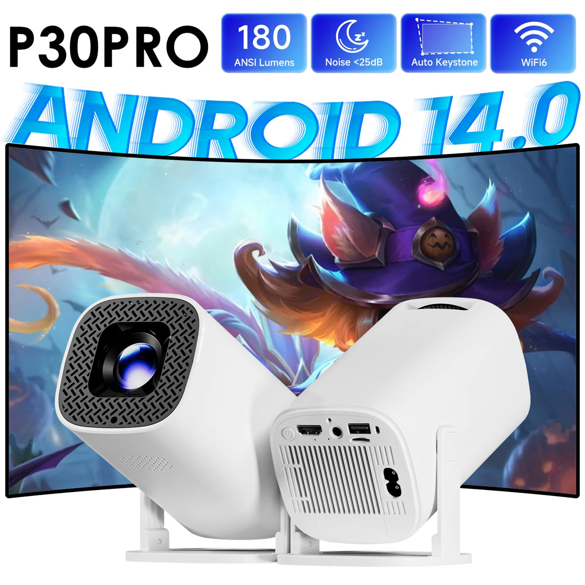 Vidéoprojecteur Portable Extérieur Android 14 P30 Pro Camping