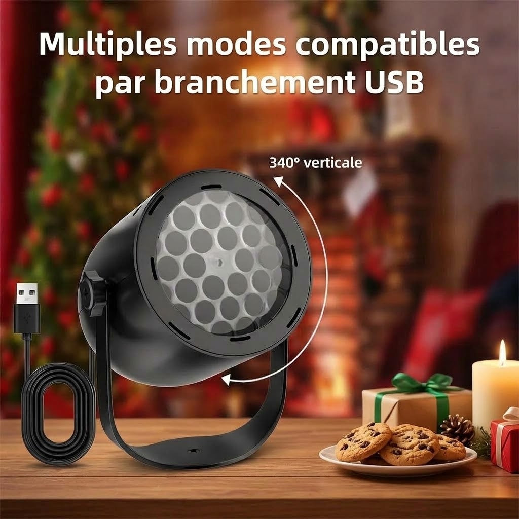 Branchement USB Type-C et rotation du projecteur, décoration de Noël installée en quelques secondes