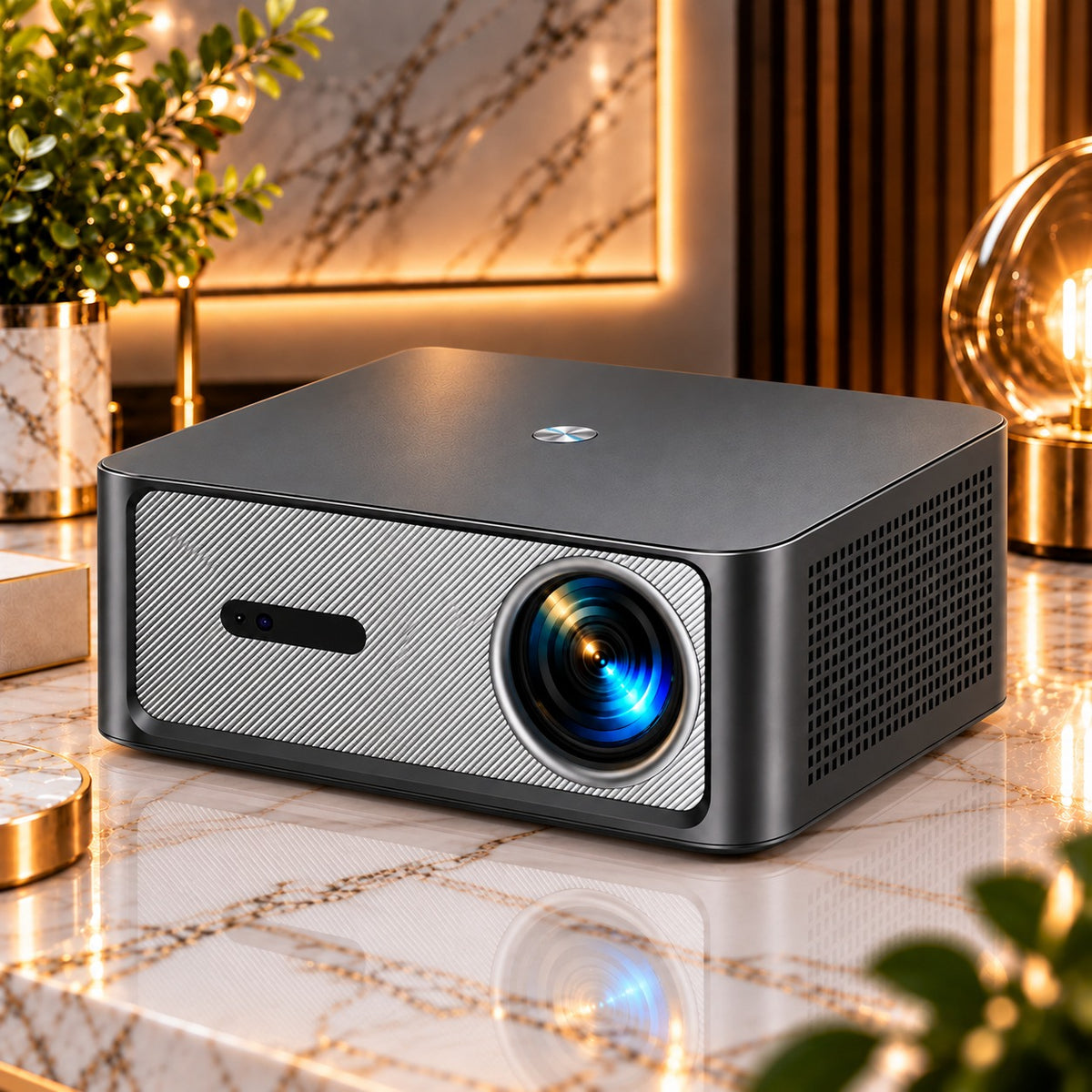 Vidéoprojecteur ThundeaL TD98 Pro de trois quarts, grille de ventilation visible