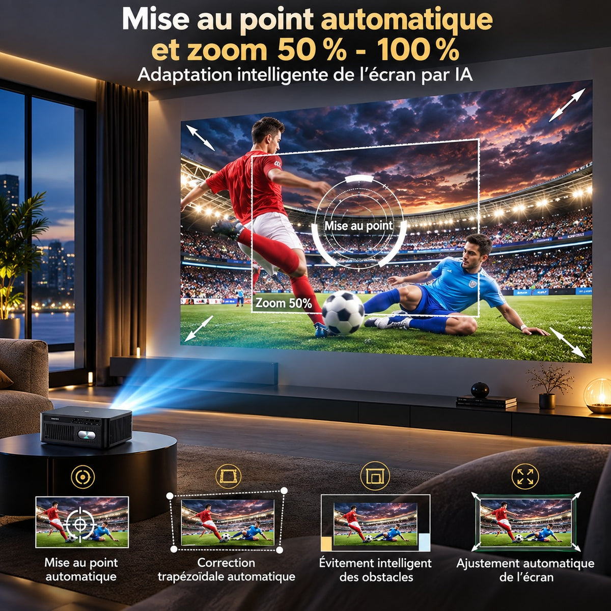 Mise au point automatique et zoom 50 % à 100 % du ThundeaL TD98 Pro, adaptation de l'écran par IA