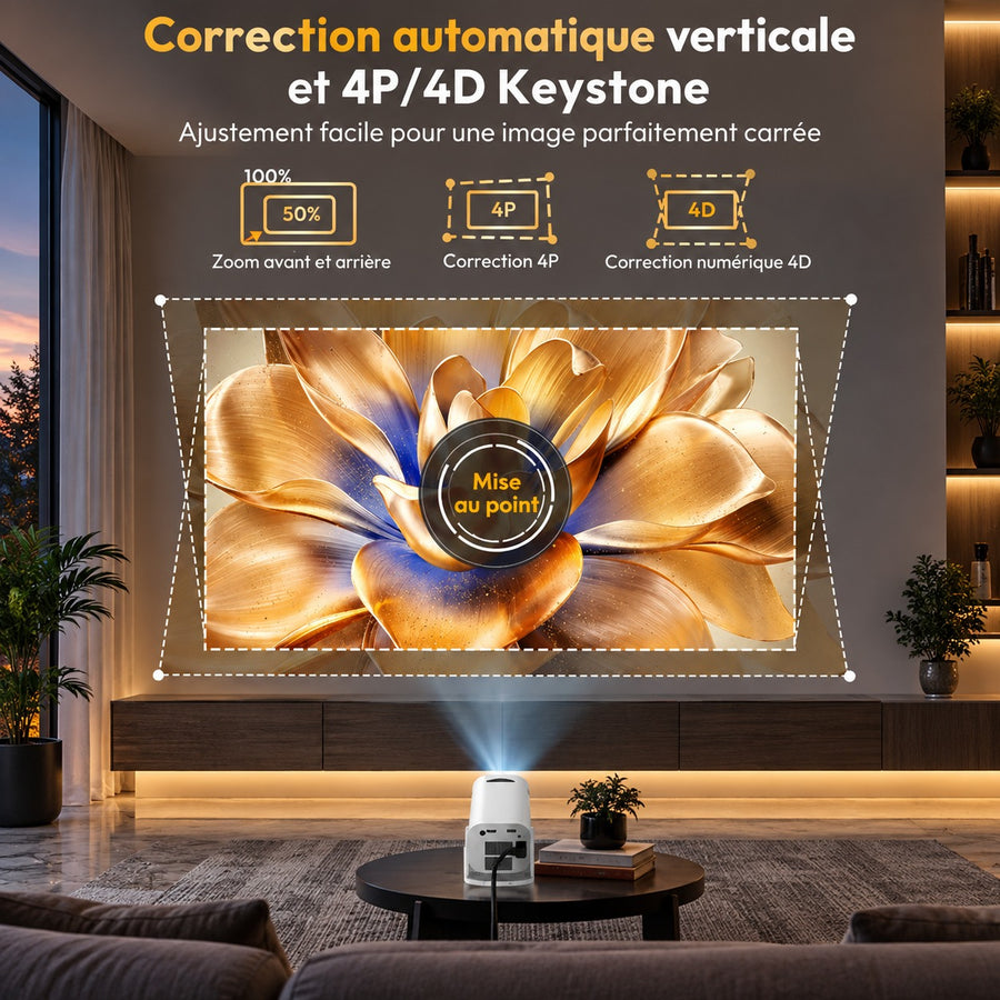 Correction automatique verticale et Keystone 4P/4D du XGODY Gimbal 3 Pro, zoom 50 à 100 %
